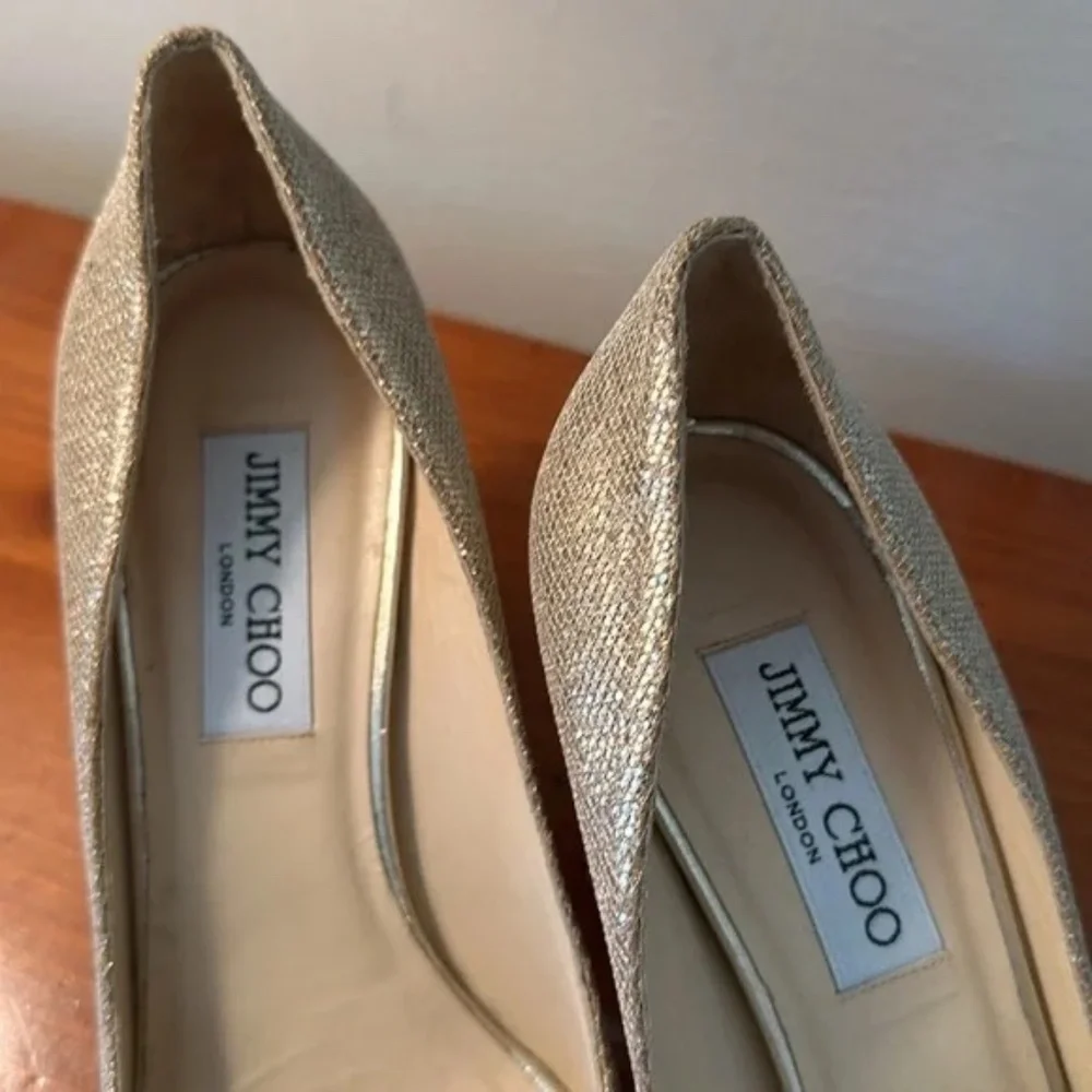 Jimmy Choo champagne, metallic open toe kitten heels Italian size 38 1/2 US 8.5 - Picture 2 of 7